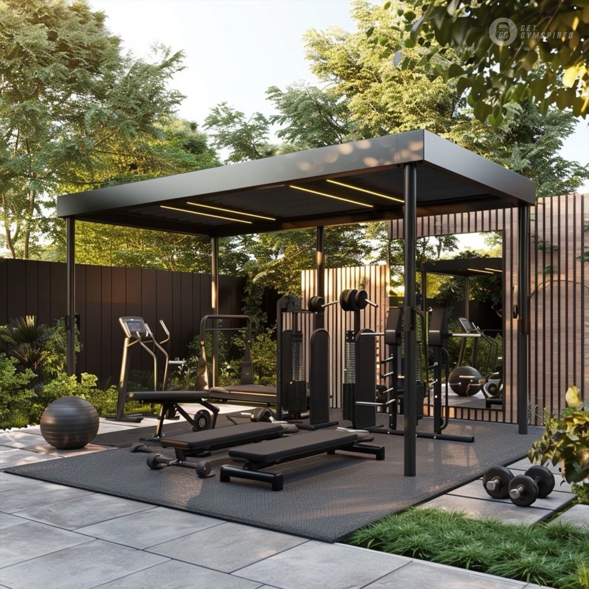 Modern backyard gym pergola example 8