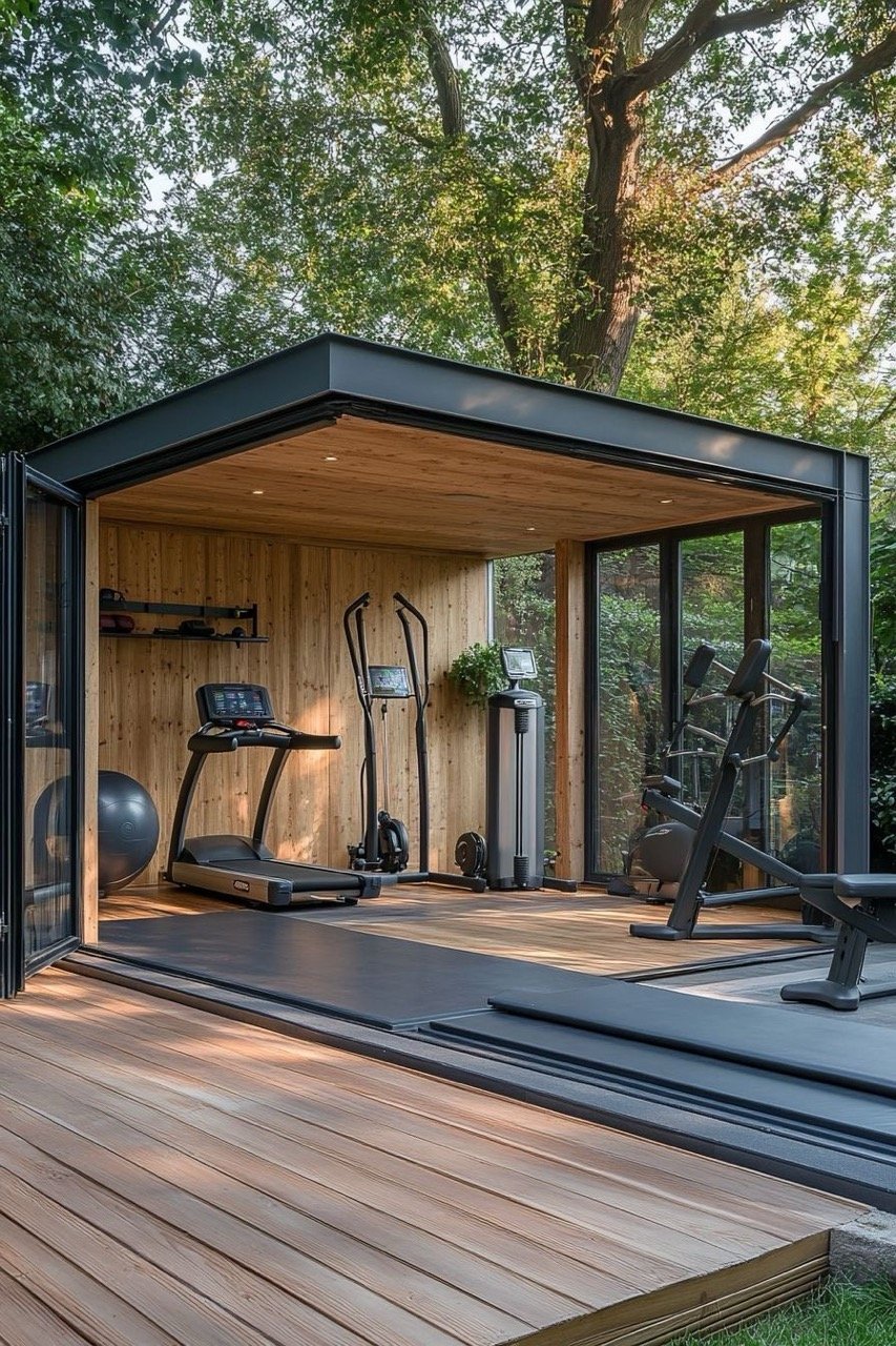 Modern backyard gym pergola example 9