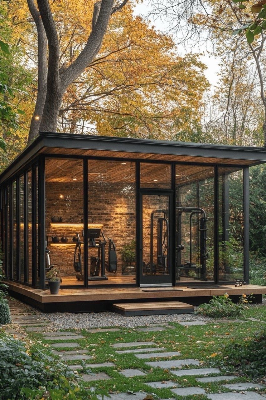 Modern backyard gym pergola example 11