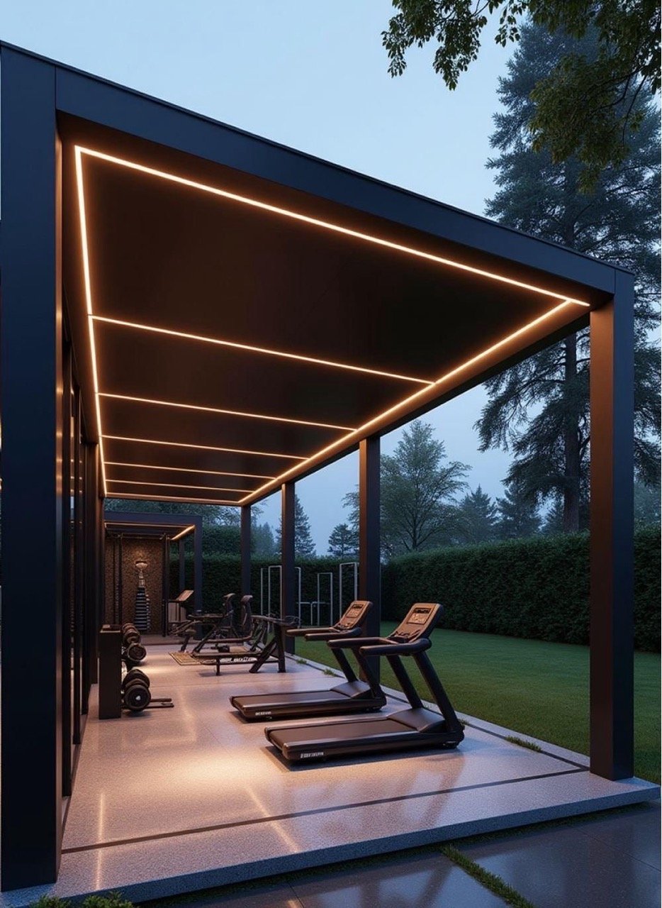 Modern backyard gym pergola example 12
