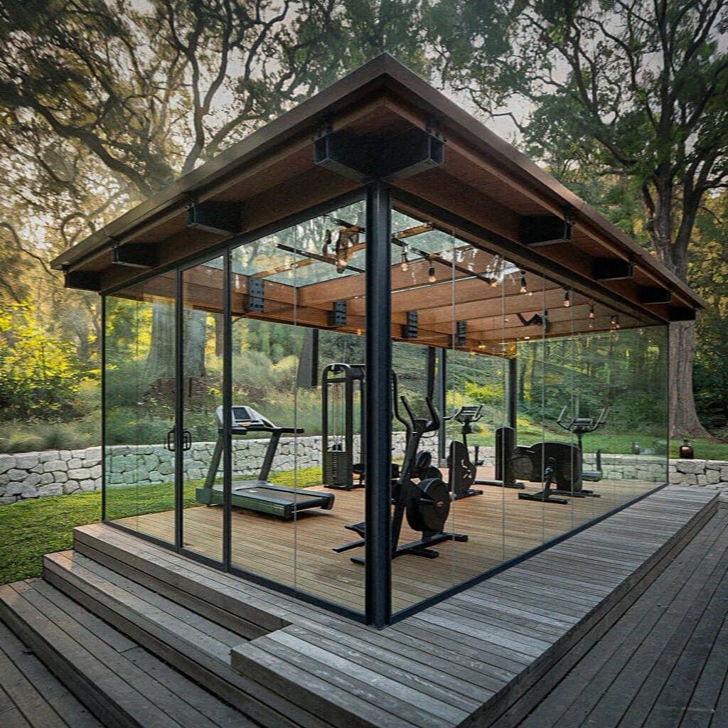 Modern backyard gym pergola example 6