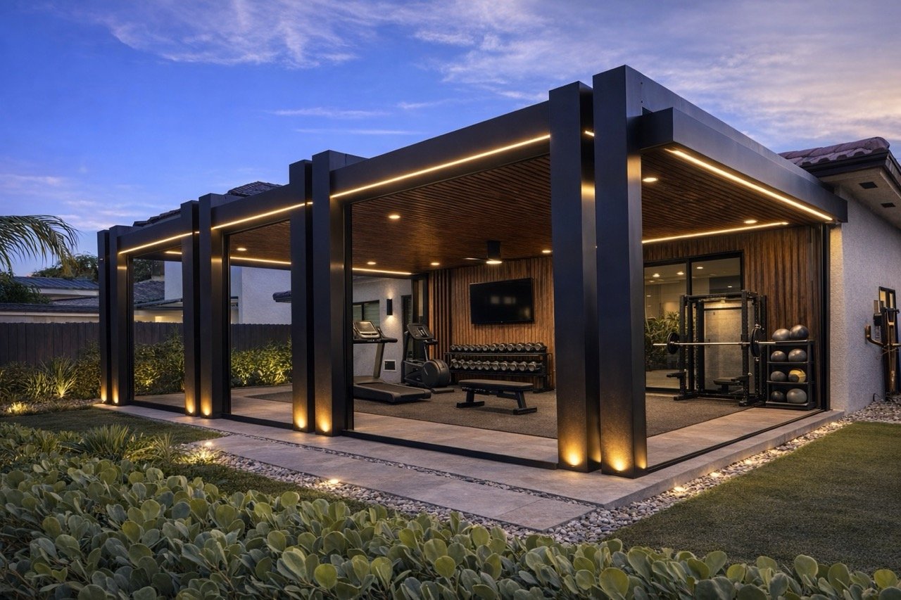 Large modern backyard gym example 13