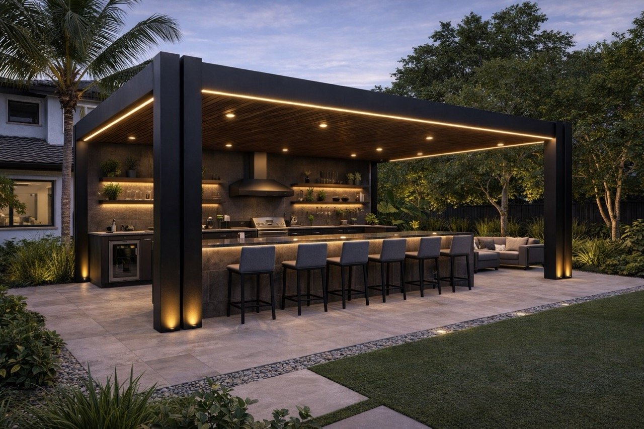 Modern backyard kitchen design example 6