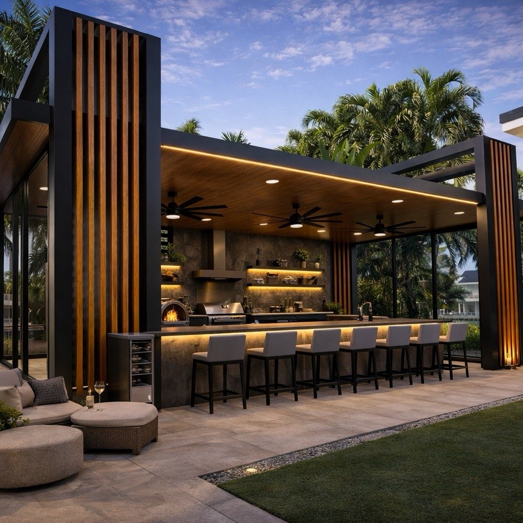 Modern backyard kitchen design example 8