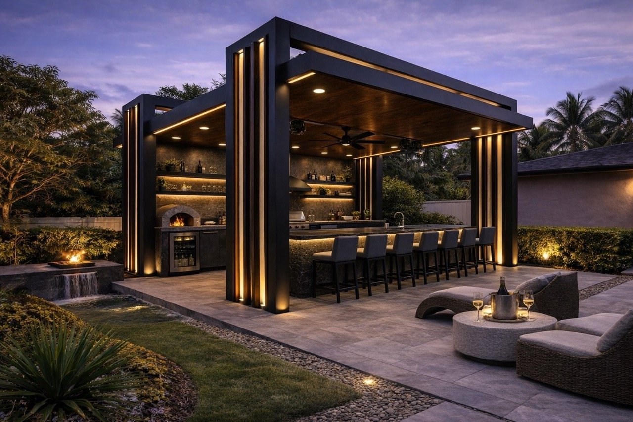 Modern backyard kitchen design example 11