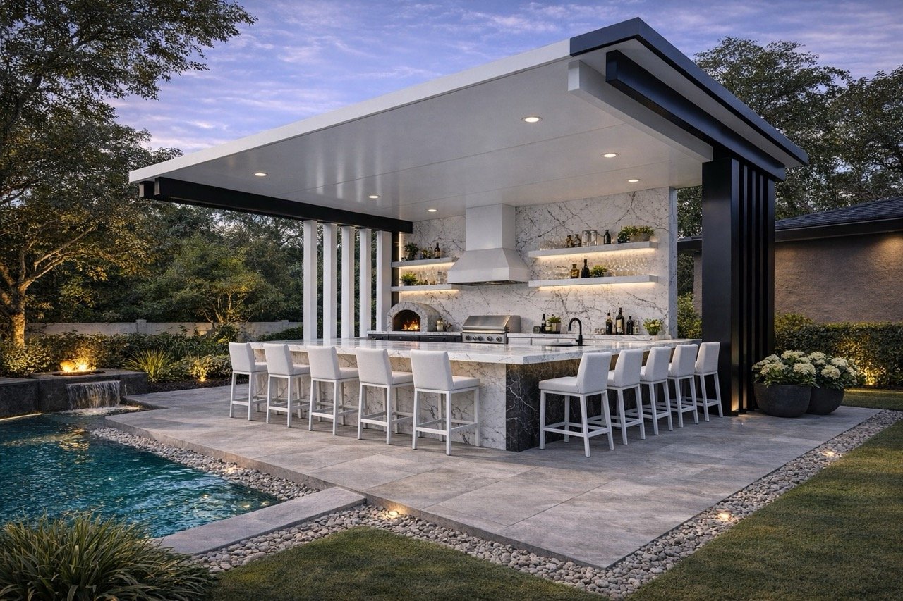 Modern backyard kitchen design example 13